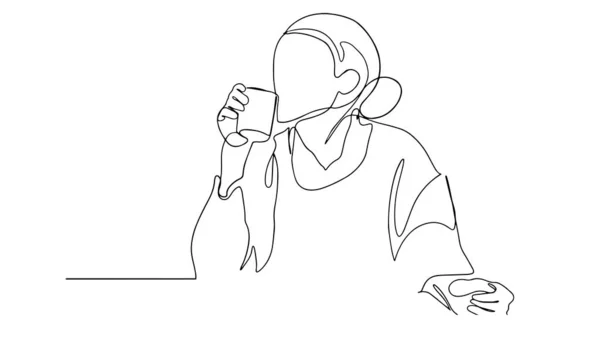 Bir Fincan Çayla Rüya Gören Bir Kadının Durmaksızın Çizdiği Çizgi — Stok Vektör