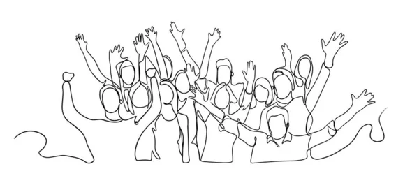 Непрерывное Рисование Линии Счастливой Веселой Толпы Людей Веселая Толпа Аплодирует — стоковый вектор
