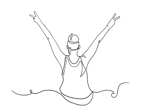 Continuous Line Drawing Cheering Woman Holding Fists Woman Silhouette Excited — Stock Vector