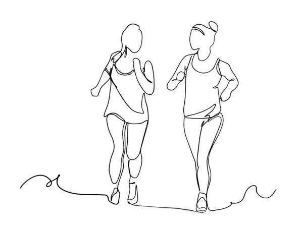 Desenho Linha Contínua Jovens Desportivo Corredor Mulheres Jogging Estilo Vida —  Vetores de Stock