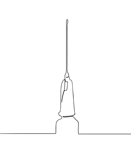 Непрерывный однолинейный рисунок шприца с вектором иглы. Медицинское оборудование или инструменты нарисованы вручную. Вектор . — стоковый вектор