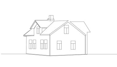 Evin sürekli çizimi, konut konsepti, logo, sembol, inşaat, illüstrasyon sade. Bir ev çizimi. Vektör.