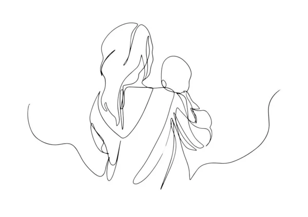 Eine Frau mit Neugeborenem im Krankenhaus. handgezeichnetes Silhouettenbild. Linienkunst. Charaktermutter mit Neugeborenem. Mutter mit Baby eine Zeile Vektor-Abbildung, lizenzfreie Stockillustrationen
