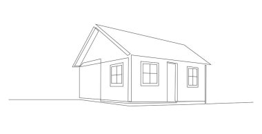 Evin sürekli çizimi, konut konsepti, logo, sembol, inşaat, illüstrasyon sade. Bir ev çizimi. perspektifte çizim. Vektör.