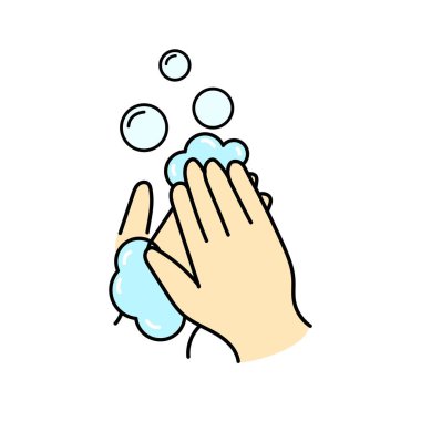 El yıkama rengi düz vektör simgesi. Temiz eller düz vektör ikonu yıkama. Beyaz izole arka planda hijyen sembolü. Koronavirüsten koruma.