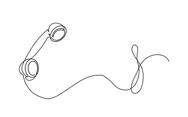 İzole edilmiş vektör telefon alıcısının bir çizgi çizimi. Eski moda telefon iletişimi konsepti. EPS10 vektör illüstrasyonu. Çizgili eski bir telefonun siyah ince çizgisi — Stok Vektör
