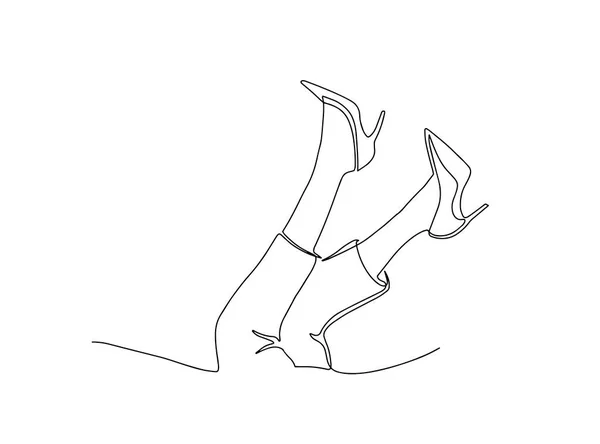 女腿穿高跟鞋的连续线条画。高跟鞋性感女人腿的连续线条画. — 图库矢量图片