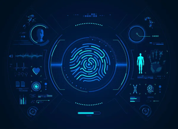 Conceptul Tehnologie Biometrică Amprenta Futuristă Interfață Detectare Identificării — Vector de stoc