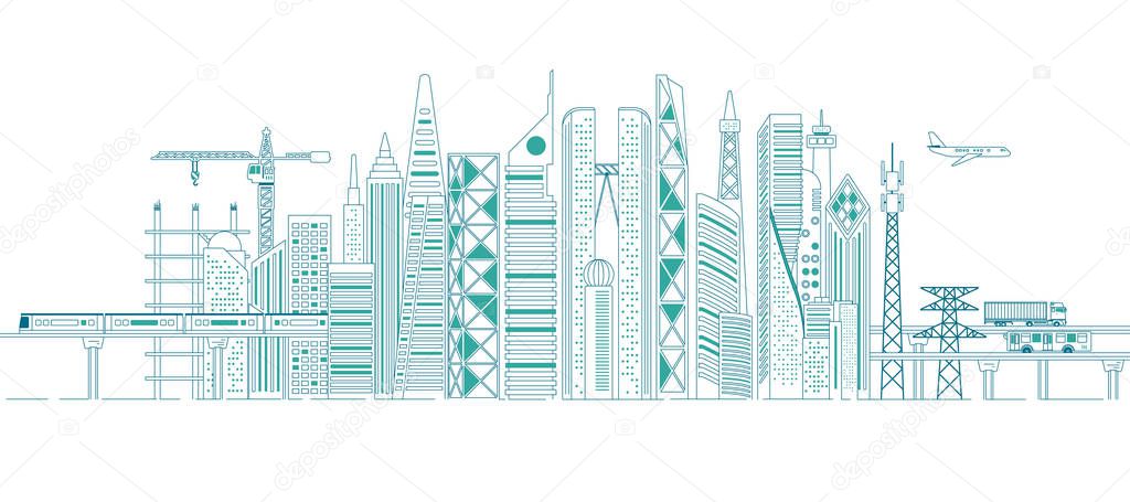 infrastructure of urban in panorama scene, concept of smart city