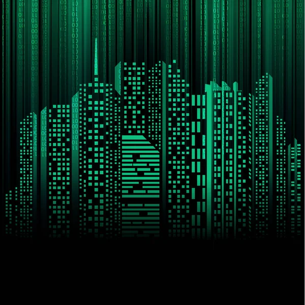 Concept Digital City Graphic Buildings Combined Binary Code — Stockvector