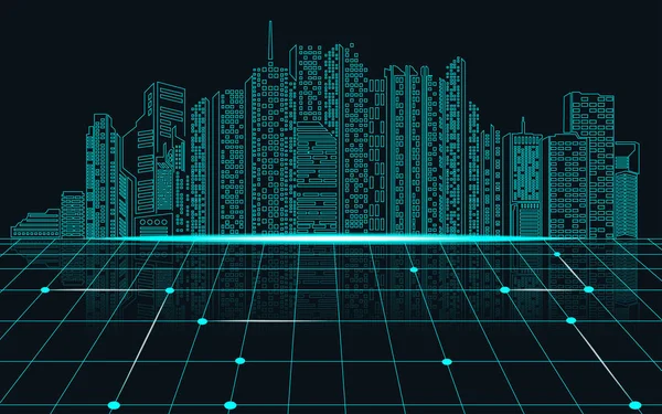 Konzept Der Digitalen Stadt Gebäude Futuristischen Stil — Stockvektor