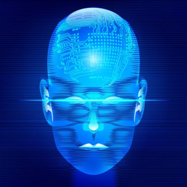 İnsan kafasıyla kavramsal teknolojik arka plan, dijital yüz taraması