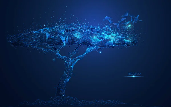 Conceito Tecnologia Conexão Rede Big Data Árvore Polígono Cibernético Azul — Vetor de Stock