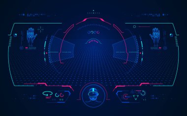 VR teknolojisi kavramı, sanal gerçeklik kulaklığından dijital hologram arayüzü ile bakış açısı