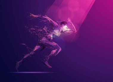Spor bilimi teknolojisi konsepti, gelecekteki elementi olan çokgen koşucusu