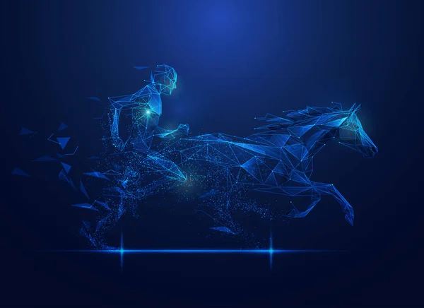 Gráfico Caballo Polígono Hombre Carreras Con Elemento Futurista — Vector de stock