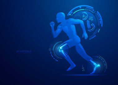 concept of orthopedic medical technology, graphic of a man running with skeleton x-ray scan clipart