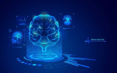 Tıbbi sağlık teknolojisi elementi olan beynin analizi, MRI tarama arayüzü grafiği