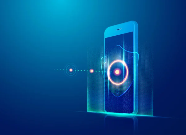 Concept Van Cyberbeveiligingstechnologie Realistische Mobiele Telefoon Met Gegevenselement — Stockvector