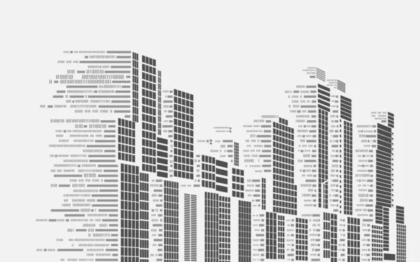Koncept Chytré Budovy Nebo Digitálního Města Grafika Budov Kombinaci Binárním — Stockový vektor