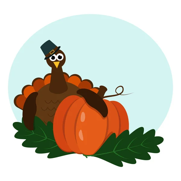 Иллюстрация к Дню Благодарения с изображением Турции и тыквы, корзины. Векторная графика — стоковый вектор