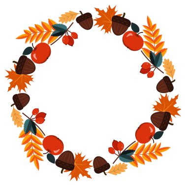 Yaprak, elma, palamut, böğürtlen çelengi