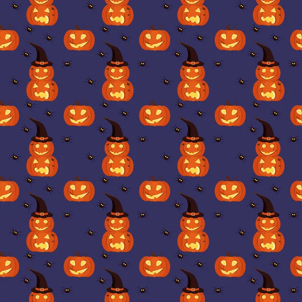 Zökkenőmentes minta. Halloween elemek tök és pók lila háttér — Stock Fotó