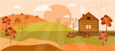 Güneşli bir günde sonbahar manzarası panoramiği