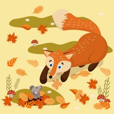 İllüzyon-sonbahar, Tilki avcısı ve fare. Vektör grafikleri