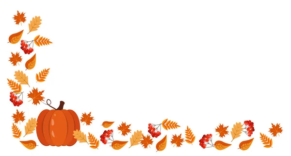 Осенний баннер с листьями и тыквенным фоном. Векторная графика — стоковый вектор