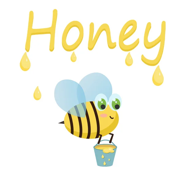 Honey sketch poster, Illustration of bees and honey inscription. Vector graphics — Stock Vector