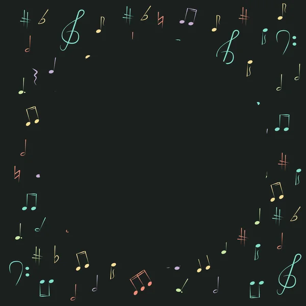 Marco sobre el fondo negro de la notación musical en color. Gráficos vectoriales — Vector de stock