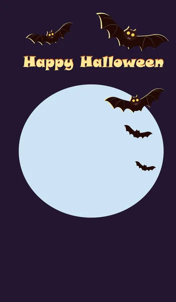 Plantilla de cartel de Halloween, volante, fondo púrpura con elementos de la luna, murciélago. Gráficos vectores. Pantalla vertical, de salpicadura — Archivo Imágenes Vectoriales