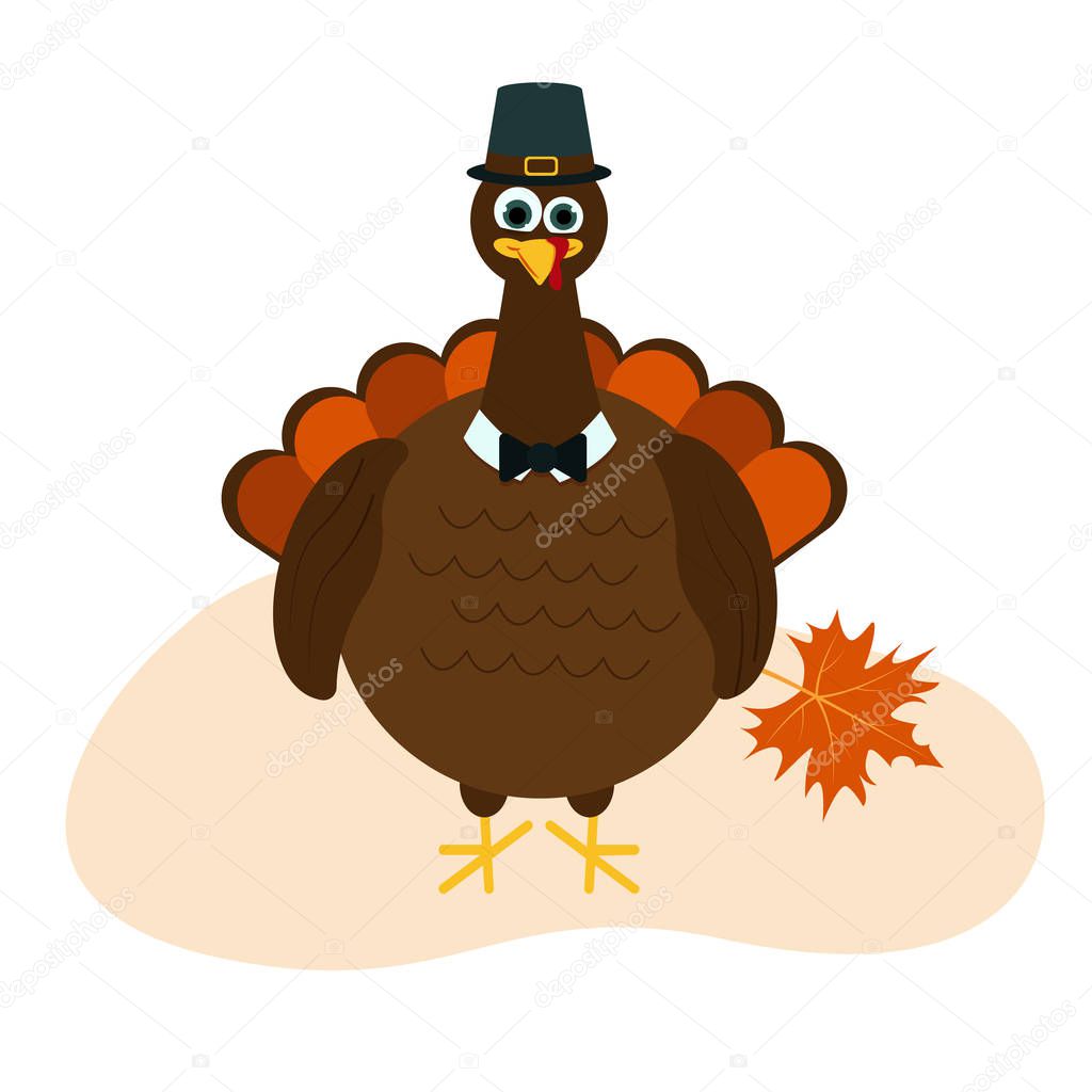 Illustration of a Turkey with a maple leaf. Vector graphics