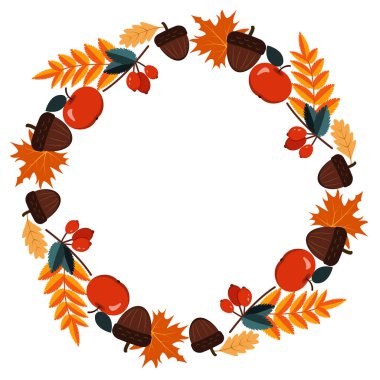 Yaprak, elma, palamut, böğürtlen çelengi