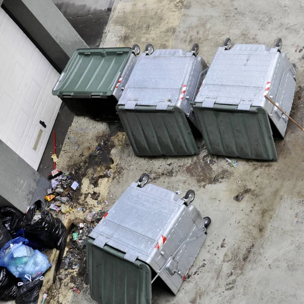 cleaning of the territory. Cleaning and cleaning of containers for garbage collection. View from the top.