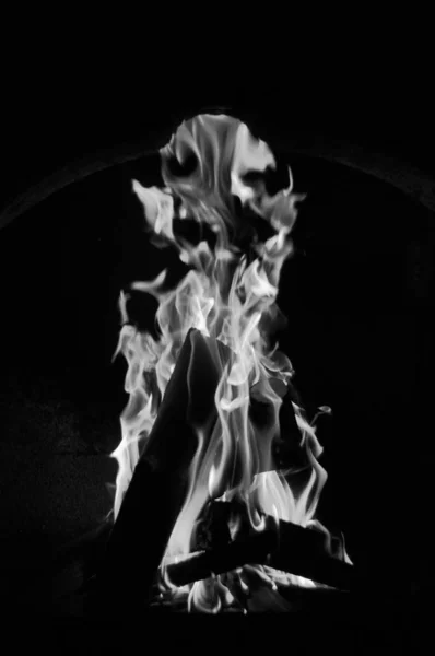 Inferno flame fire on black background close up.black and white — Stock Photo, Image