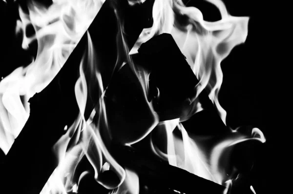 Iinferno flame fire on black background close up.black and white — Stock Photo, Image