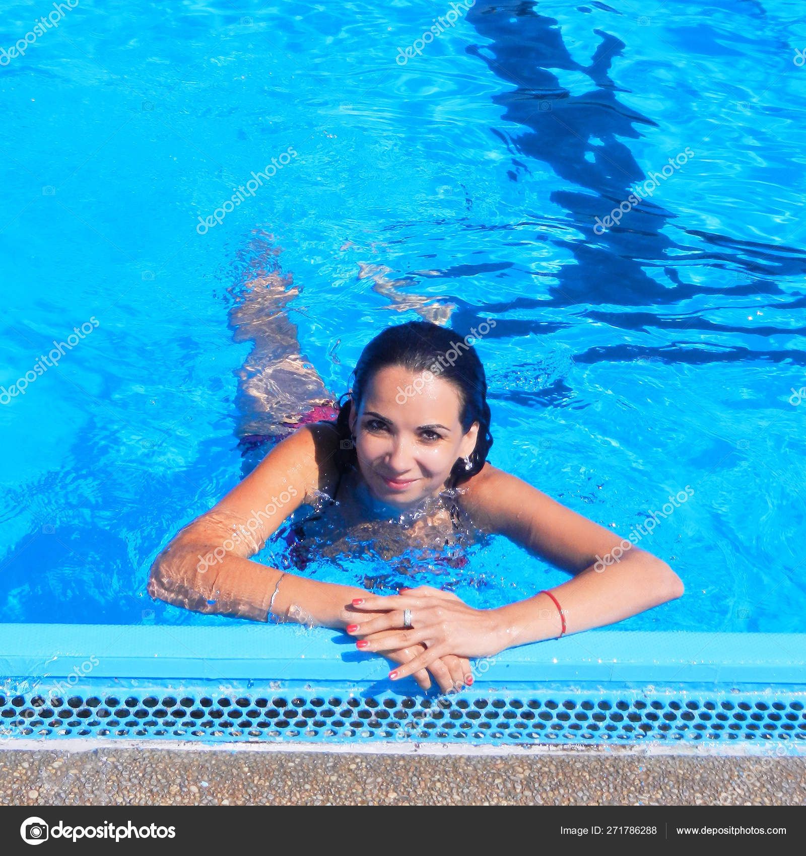 Beautiful Sexy Woman Relaxing In Swimming Pool Water Girl With Stock