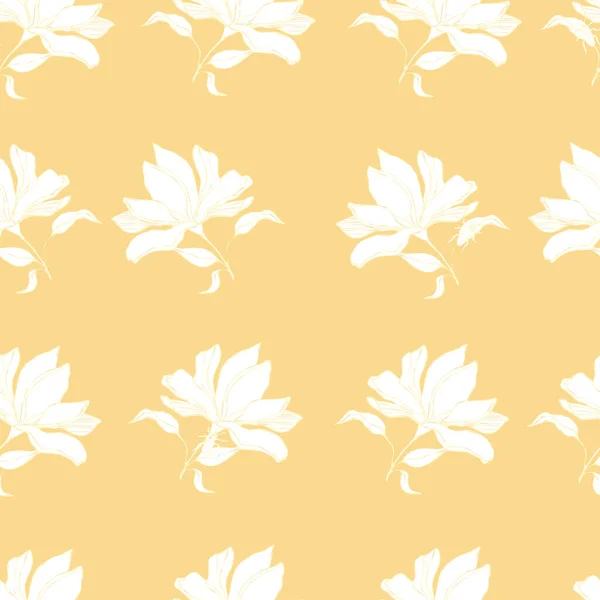 Друк Векторна Ілюстрація Безшовний Візерунок Білих Ніжних Квітів Бежевому Фоні — стоковий вектор