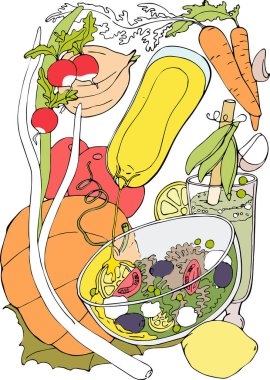 Vektör illüstrasyonu Salata yatağından taze sebzeler