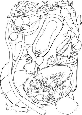 Vektör çizimi yaz salatası sebzeler, karalama