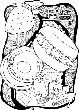 Tek renkli böğürtlenli badem kurabiyesi çizmek, vektör çizimi