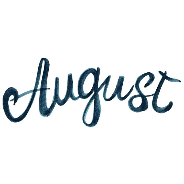 Acuarela Ilustración Mes Agosto Escrito Mano Calendario — Foto de Stock