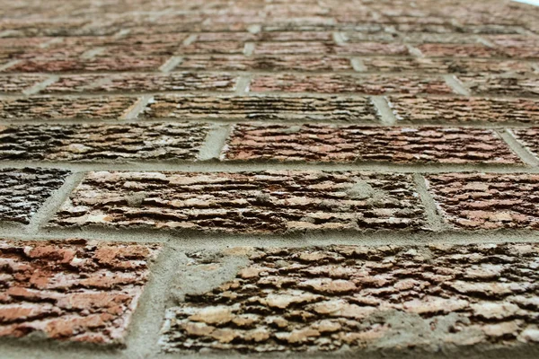 Kahverengi tuğla duvar manzaralı. Şehir hayatı, güneşli yaz, güzel bir arka plan..