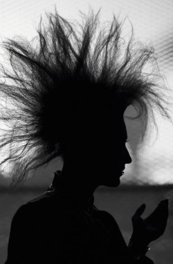 İlginç saç stili olan bir kadın silueti.