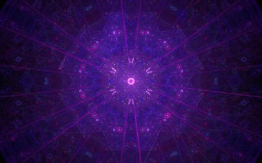 Lila ve mor renkli çizgiler ve bir çiçek benzeyen çevrelerinde oluşan bir soyut desen arka plan görüntüsü.