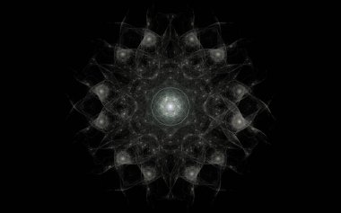 soyut bir fabulous çiçek süs ve siyah bir arka plan içinde yuvarlak bir desen gri renk görüntüsünü.