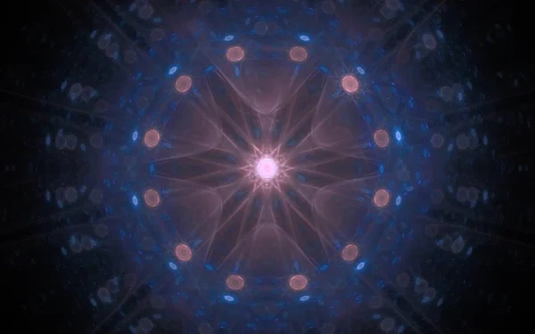六つの線と青の縁の黒い背景にピンクの幻想的な星 — ストック写真