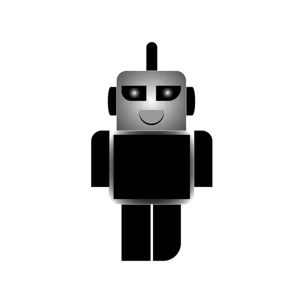 Illustration Vectorielle Robot Dessin Animé Noir Blanc Qui Sourit Avec — Image vectorielle
